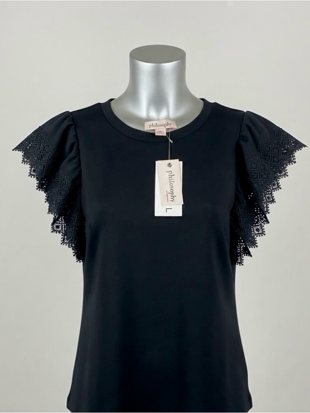 Philosophy Black Lace Flutter Sleeve Tank